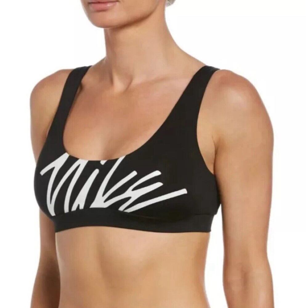 Nike Women's Multi Logo Scoop Neck Bikini Top Size Large NEW + FAST SHIPPING